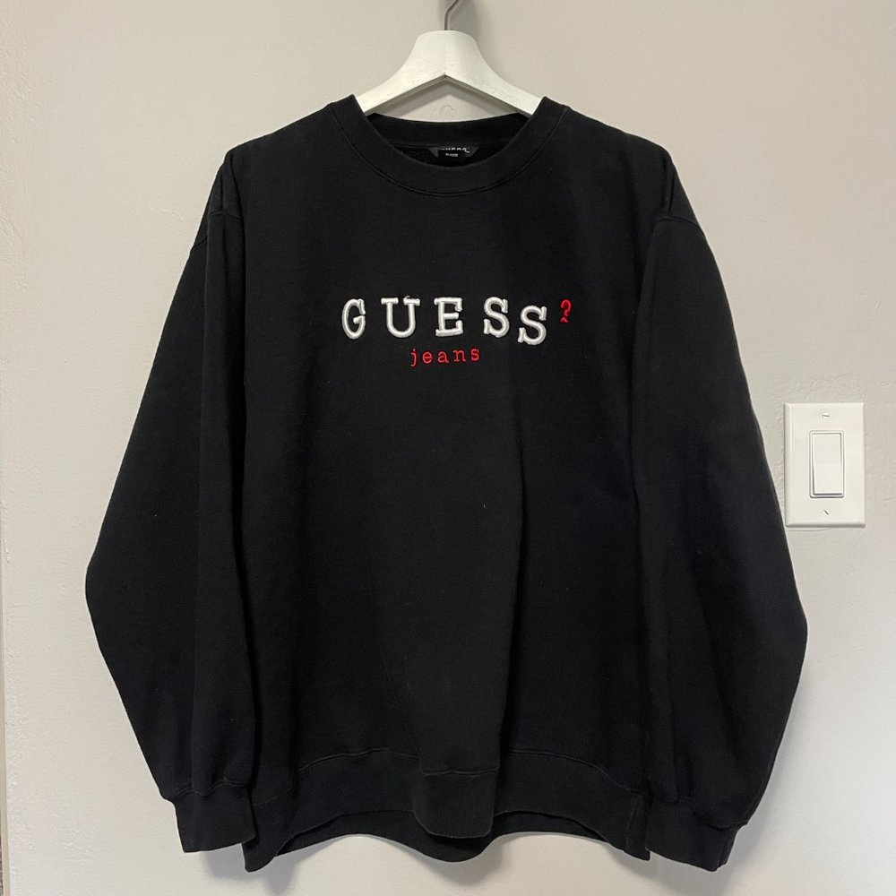 Large Black Vintage Guess Jeans Sweatshirt Embroidered
